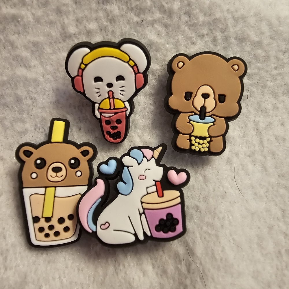 Jibbitz With Animal and Boba Tea Theme Croc Shoe Charms Bundle Of 4